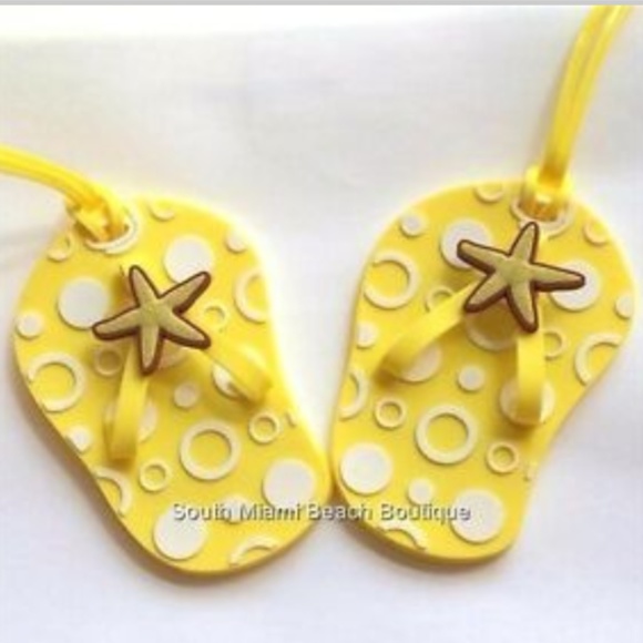 2 TAGS Yellow Starfish Flip Flop Luggage Tag - Picture 1 of 6